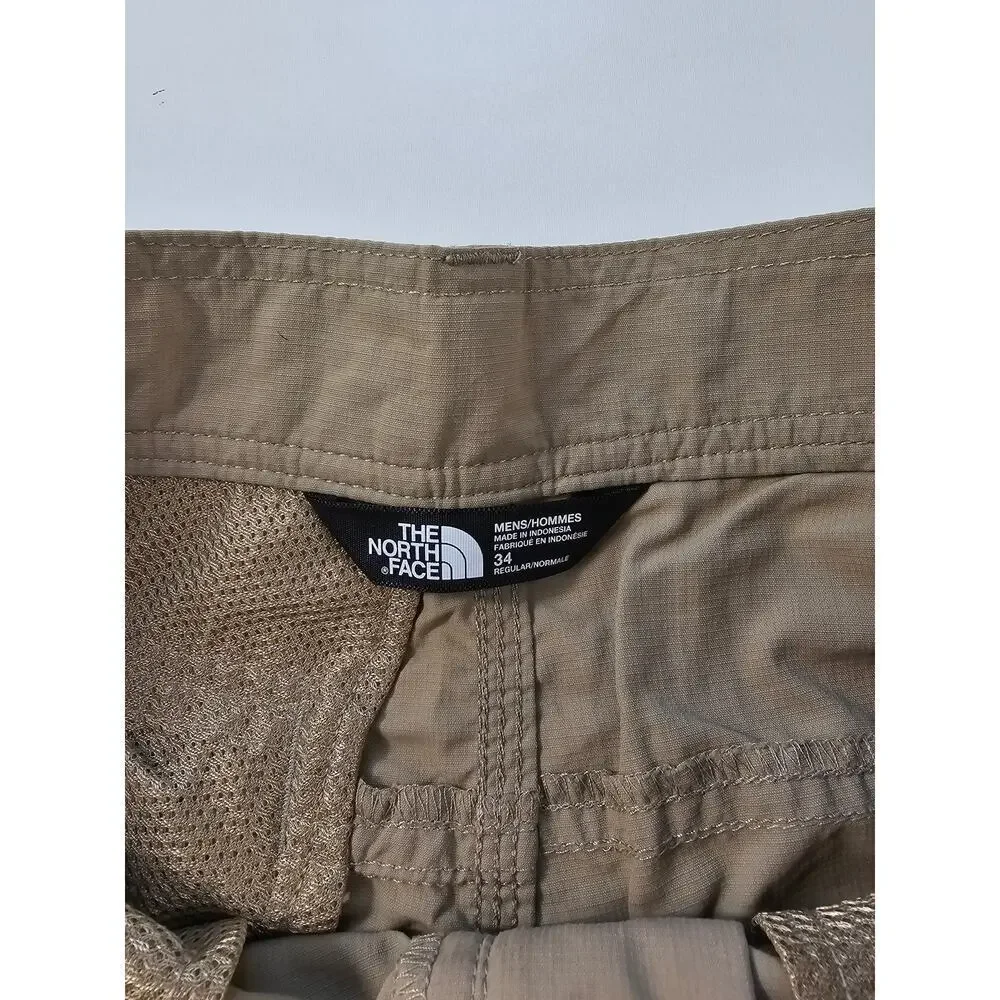 North face size 34 nylon packable zip pocket shorts beige lightweight khaki